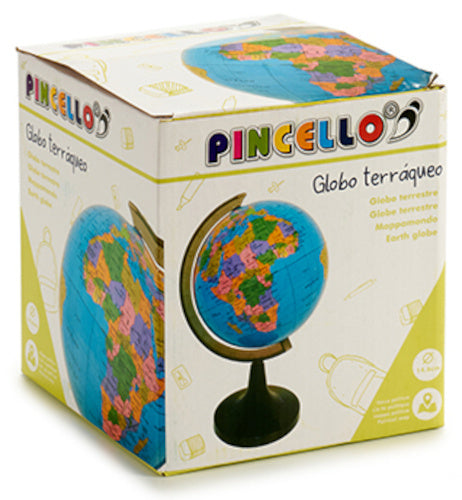 wereldbol junior 16 x 15 x 23 cm blauw/zwart