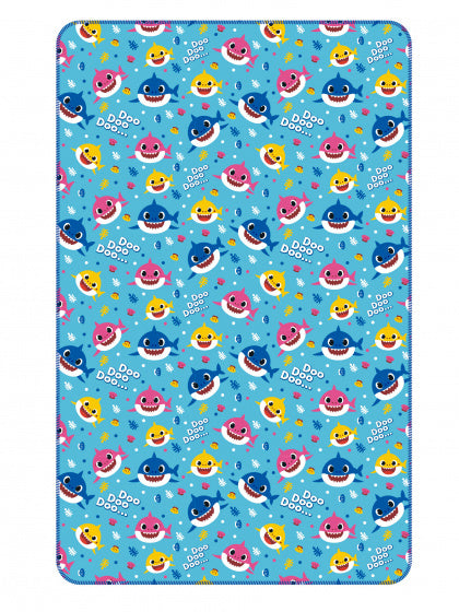 deken Baby Shark junior 150 x 95 cm katoen blauw