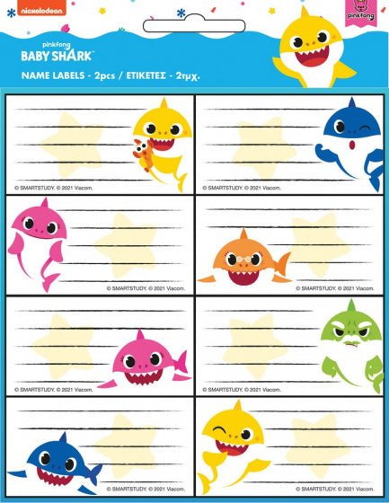 naamlabels Baby Shark junior papier wit 16 stuks