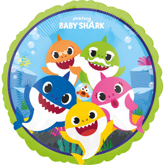 folieballon Baby Shark 46 cm lichtblauw/groen