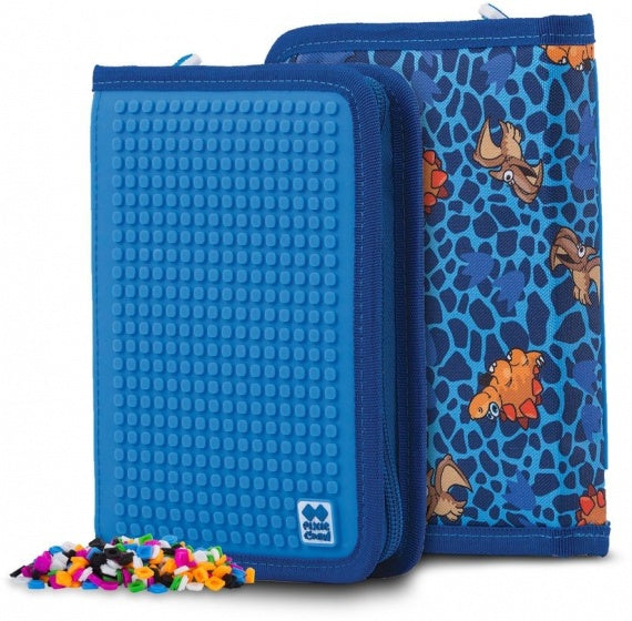 etui met pixels dinosaurus 19 cm blauw