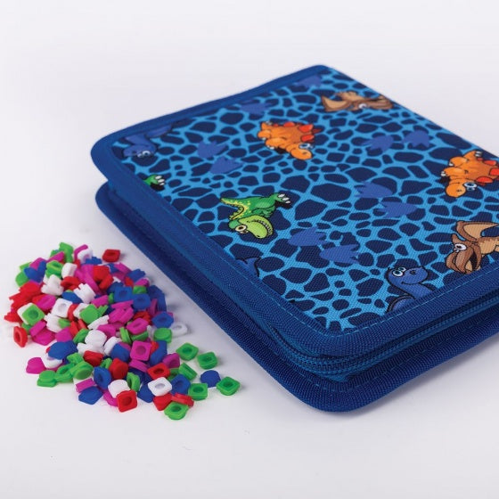 etui met pixels dinosaurus 19 cm blauw