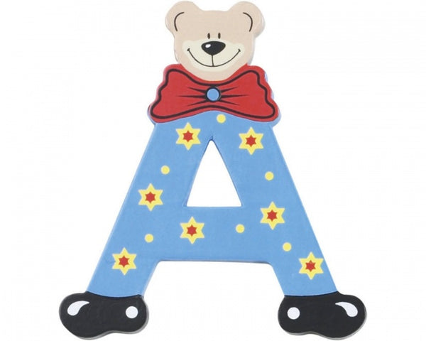 letter A beer hout 10 cm lichtblauw