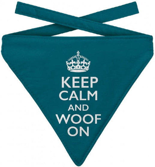 Plenty Gifts Bandana Hond Keep Calm And Woof On Petrol Blauw 14-18 CM