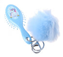 haarborstel en pom-pom sleutelhanger eenhoorn 12 cm blauw