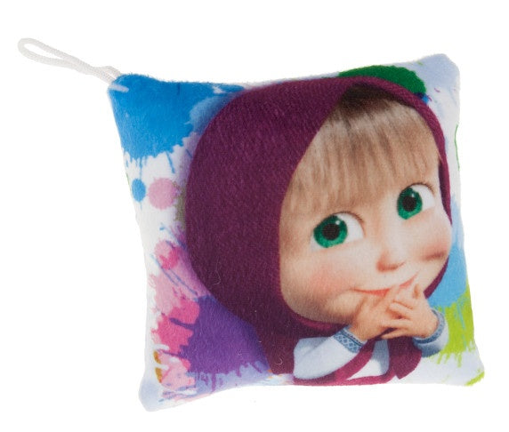 mini kussen met lus Masha en de beer 13 cm blauw