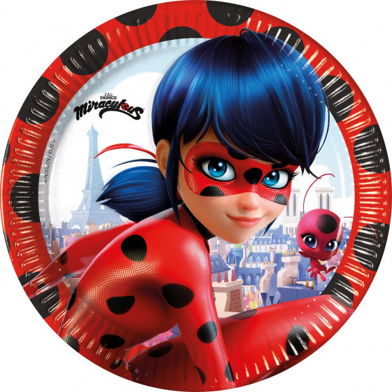 feestborden Ladybug junior 23 cm karton rood 8 stuks