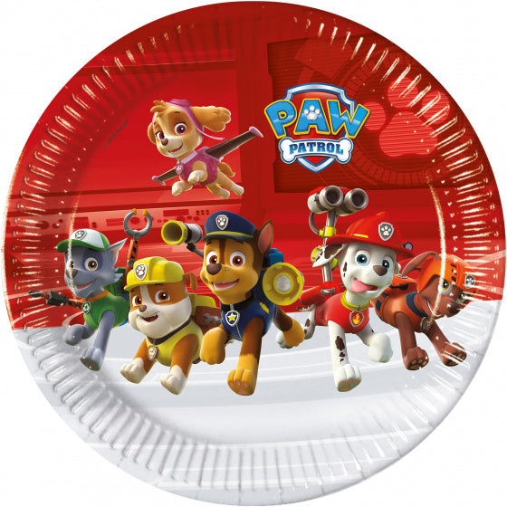 feestborden Paw Patrol 23 cm papier wit/rood 8 stuks