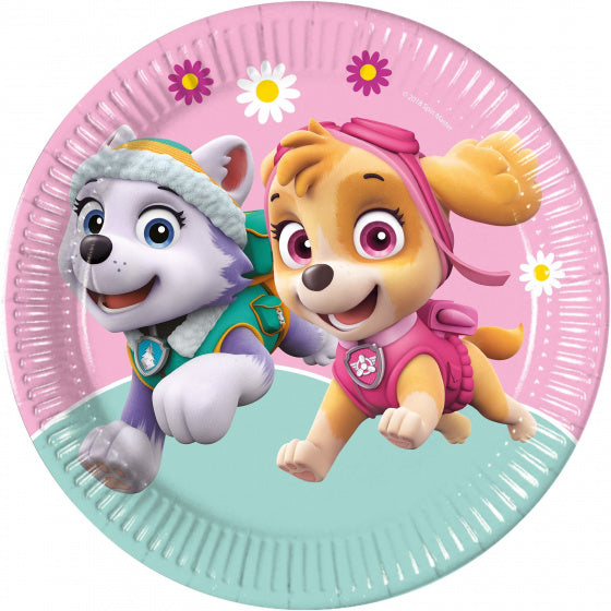 feestborden Paw Patrol Skye And Everest 23 cm roze 8 stuks