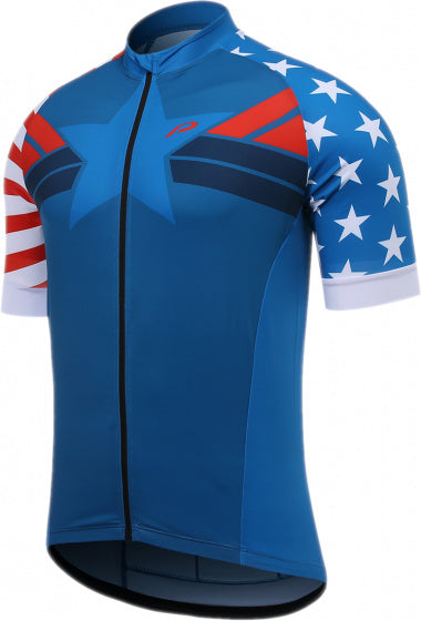 fietsshirt P-Meteor heren polyester blauw/wit/rood mt S