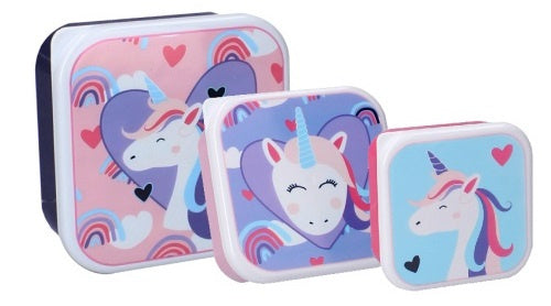 snackboxset eenhoorn meisjes roze/paars/blauw 3 stuks