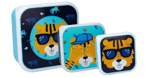 snackboxset tijger jongens blauw/donkerblauw 3 stuks