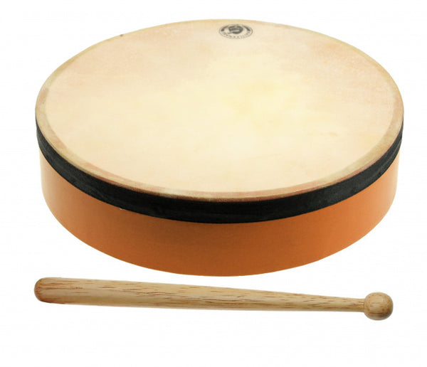 handtrommel junior 20,5 cm hout oranje 2-delig
