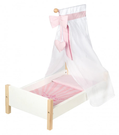 poppenbed meisjes 52 x 30 x 60 cm hout/polyester wit/roze