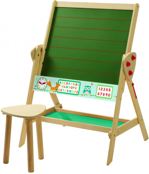 schoolbord met krukje junior 69 x 99 cm hout bruin