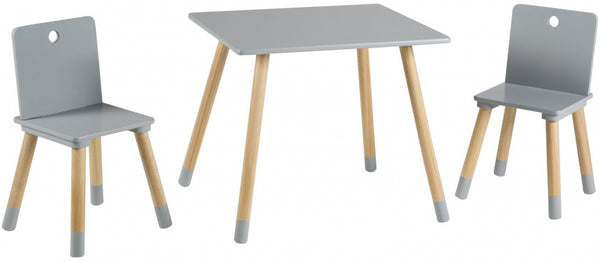 tafel en stoelen junior hout grijs/bruin 3-delig