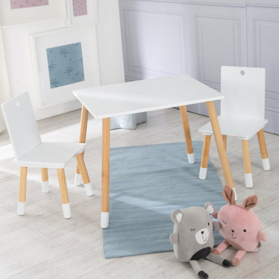 tafel en stoelen junior hout wit/bruin 3-delig