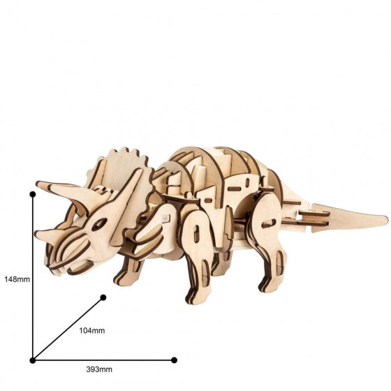 3D-modelbouw Triceratops 39 cm hout naturel 94-delig