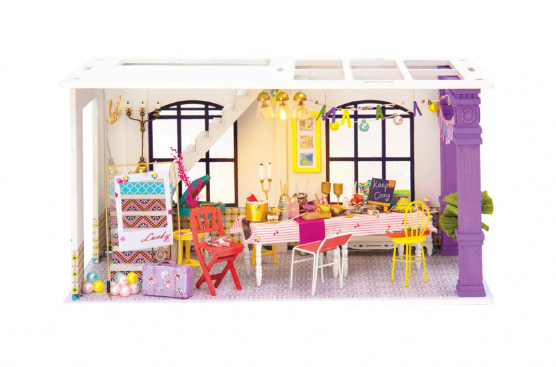 bouwset poppenhuis DIY Party 23 cm hout/textiel 3-delig