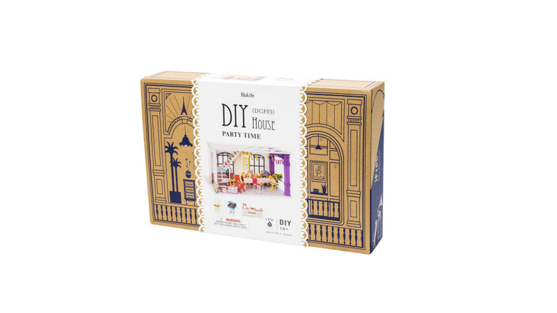 bouwset poppenhuis DIY Party 23 cm hout/textiel 3-delig