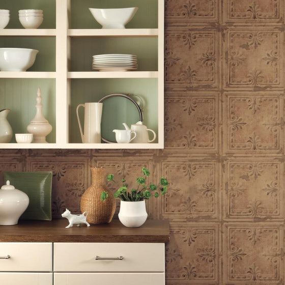 behang Peel and Stick Tin Tile 503 cm vinyl koper