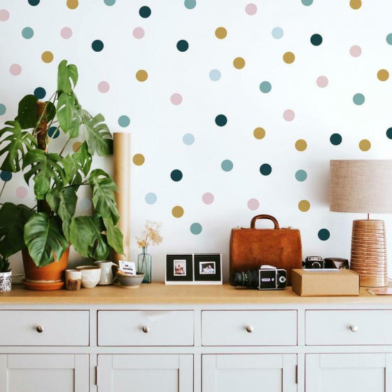 muursticker Dots junior vinyl roze/geel 180-delig