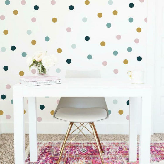 muursticker Dots junior vinyl roze/geel 180-delig