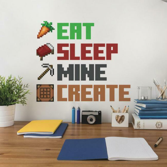 muursticker Eat Sleep Mine Create vinyl rood 8-delig