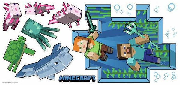 muursticker Minecraft junior vinyl blauw/groen 18-delig