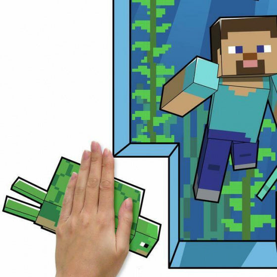 muursticker Minecraft junior vinyl blauw/groen 18-delig