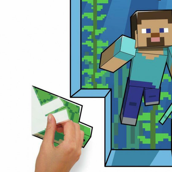 muursticker Minecraft junior vinyl blauw/groen 18-delig