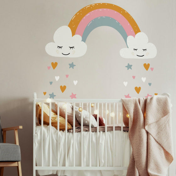 muursticker Rainbow Hearts 112 cm vinyl 47-delig