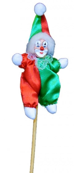 clown op stok 10 cm rood/groen
