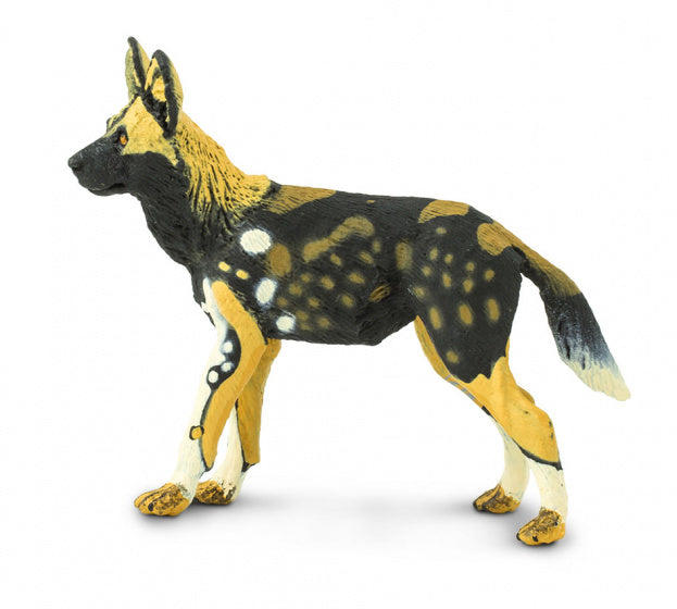 Afrikaanse wilde hond junior 9 cm rubber zwart/wit/bruin