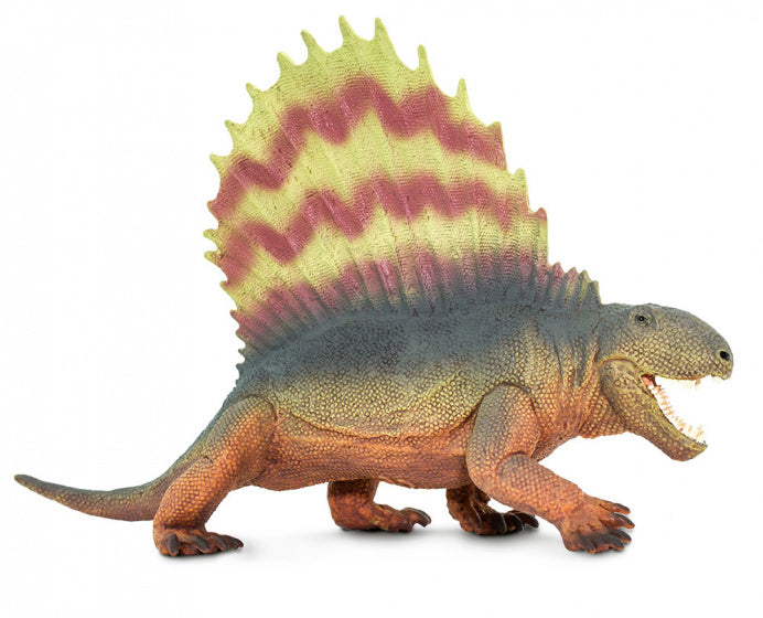 dinosaurus Dimetrodon junior 18 cm rubber bruin/geel/rood/zwart