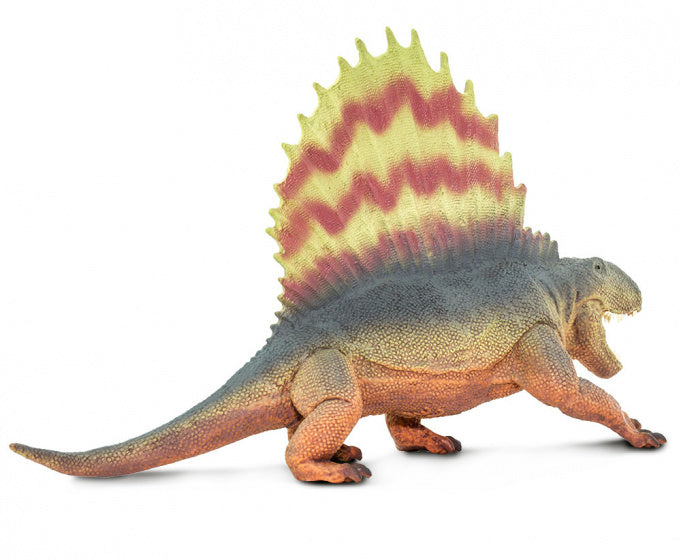 dinosaurus Dimetrodon junior 18 cm rubber bruin/geel/rood/zwart