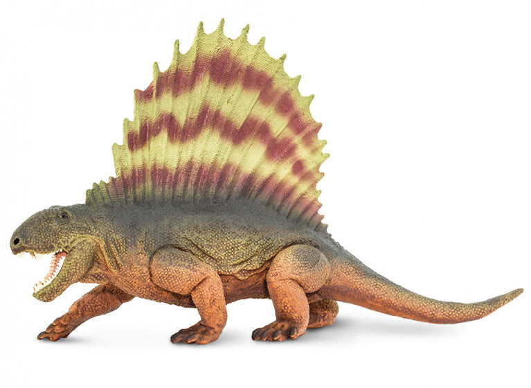 dinosaurus Dimetrodon junior 18 cm rubber bruin/geel/rood/zwart