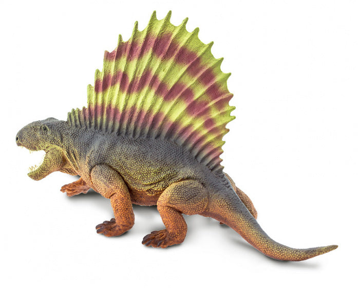 dinosaurus Dimetrodon junior 18 cm rubber bruin/geel/rood/zwart