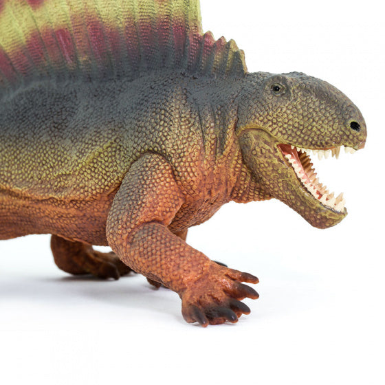 dinosaurus Dimetrodon junior 18 cm rubber bruin/geel/rood/zwart