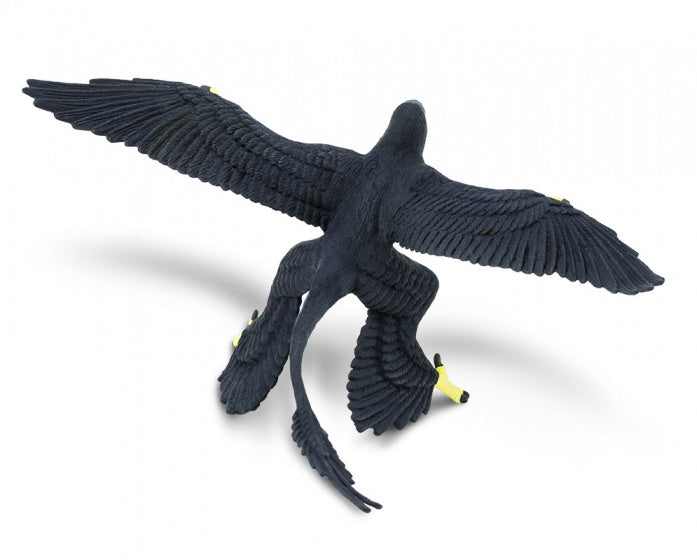 dinosaurus Microraptor junior 13 cm rubber zwart/geel