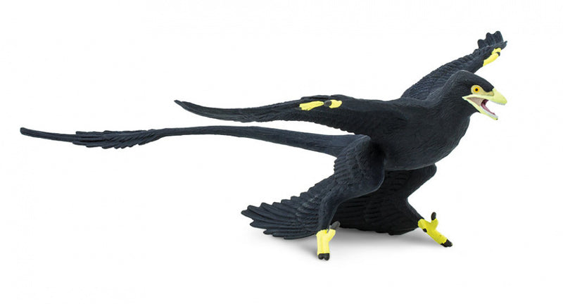 dinosaurus Microraptor junior 13 cm rubber zwart/geel