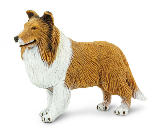 hond collie junior 10 cm rubber bruin/wit