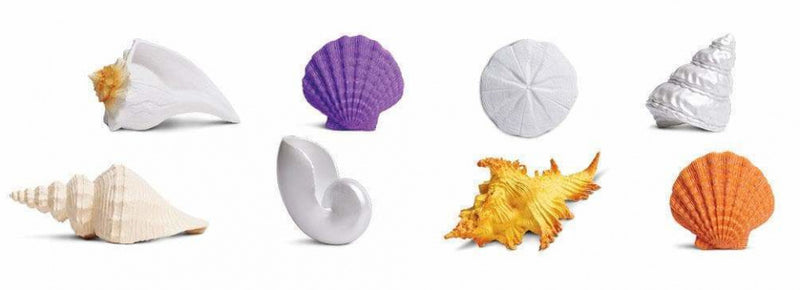 speelset Seashells Toob wit/geel/oranje/paars 8-delig