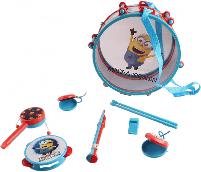 trommelset Minions junior 29 cm blauw/rood 9-delig