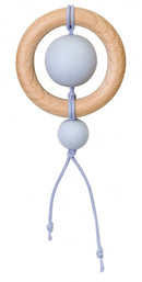 bijtring hout en siliconen 7 cm ijsblauw