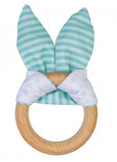 bijtring konijn hout en katoen groen 13 cm