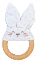 bijtring konijn hout en katoen groen 13 cm