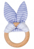 bijtring konijn hout en katoen lila 13 cm