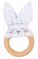 bijtring konijn hout en katoen lila 13 cm