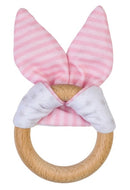 bijtring konijn hout en katoen roze 13 cm